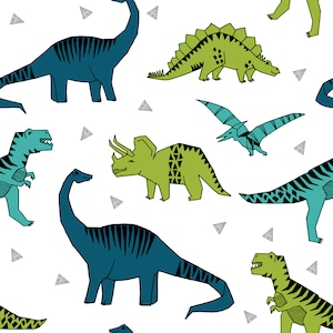 Dinosaurs fabric by Andrea Lauren - green blue dino fabric andrea lauren nursery baby design -Cotton/Polyester/Jersey/Canvas/Digital Printed