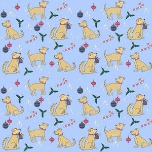 Merry Woofmas - Christmas Dogs fabric - by Pippintat- Labrador Golden Retriever - Cotton/ Polyester/ Jersey/ Canvas/ Digital Printed