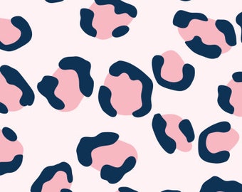 Leopard Print - Pink and Navy fabric by Evelyn Greer Fabrics - Cotton/ Polyester/ Jersey/ Canvas/ Digital Printed