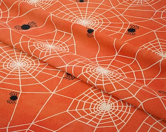 Halloween Spider Webs Orange fabric by AdenaJ - halloween - Cotton/ Polyester/ Jersey/ Canvas/ Digital Printed