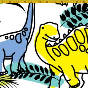 Cartoon Dinosaur pattern fabric by Faenkova - SUPER LARGE SCALE - Cotton/ Polyester/ Jersey/ Canvas/ Digital Printed image 2