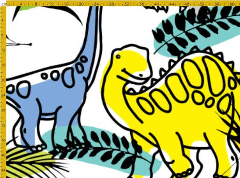 Cartoon Dinosaur pattern fabric by Faenkova - SUPER LARGE SCALE - Cotton/ Polyester/ Jersey/ Canvas/ Digital Printed image 2