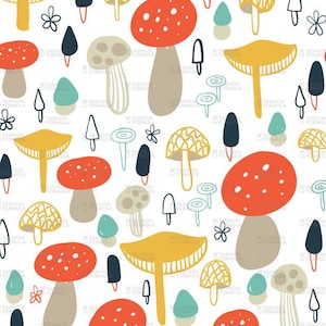 Forest Mushrooms fabric by Samossie - Cotton/ Polyester/ Jersey/ Canvas/ Digital Printed