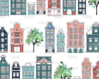 Amsterdam Neighborhood fabric by AdenaJ - Cotton/ Polyester/ Jersey/ Canvas/ Digital Printed