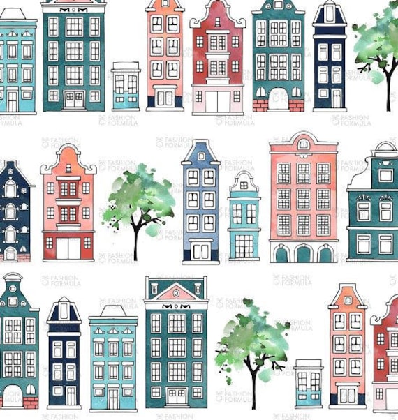 Amsterdam Neighborhood fabric by AdenaJ - Cotton/ Polyester/ Jersey/ Canvas/ Digital Printed