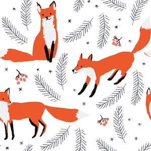 Zorros rojos en el bosque de invierno por OJardin - Algodón / Poliéster / Jersey / Lienzo / Impreso digital