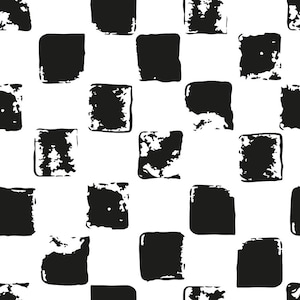 Black and white stamped checkerboard fabric by luciecookedesign-  fabric - Cotton/ Polyester/ Jersey/ Canvas/ Digital Printed