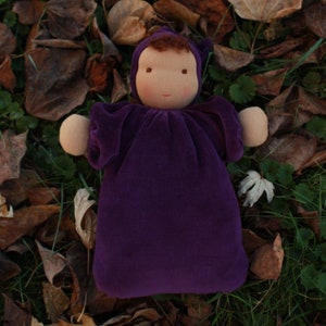 10 inch Velour Waldorf Cuddle Doll, First Doll, Soft Doll, Natural Fiber Doll, Steiner, Boy Doll Grape, cocoa