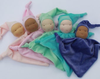 Velour Lovey Blanket Doll, Waldorf Blanket Doll, Waldorf First Doll, Security Blanket, Cotton Doll, Lovie, Steiner Doll, Snuggler, Snuggie