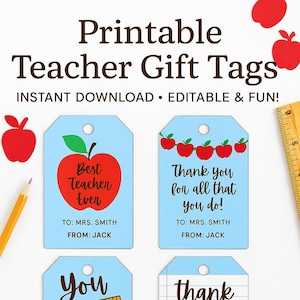Printable Teacher Gift Tags & Editable Canva Template - Etsy