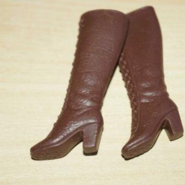 Vintage Barbie 3491 Suede n Fur Brown Squishy Tall Lace Up Boots