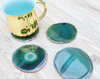 Green Agate Drinks Coaster. Agate Slice. Boho Decor.