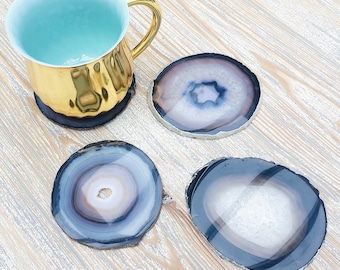 Grey Agate Drinks Coaster. Agate Slice. Boho Decor.