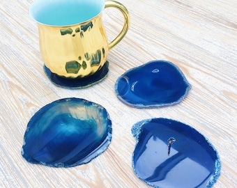 Blue Agate Drinks Coaster. Agate Slice. Boho Decor.