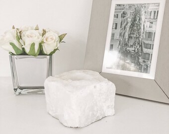 Clear Quartz T-Light Candle Holder. Chic Boho Decor. White T-light Holder. White Homeware.