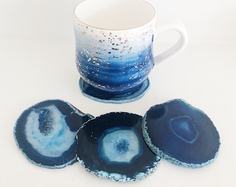 Natürlicher Blauer Achat-Untersetzer, 4 Stück, Dekorative