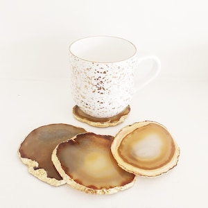 Natural Agate Coaster with Gold Edge. Agate Slice. Geode Coasters. Agate Coaster Set. Stone Coasters. Table Decor. Agate Home Decor.  Boho.