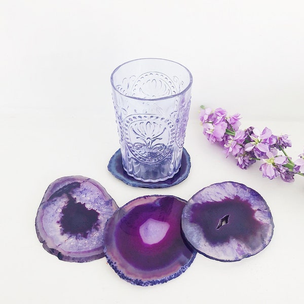 Purple Agate Coaster. Agate Slice. Agate Coaster Set. Geode Coasters. Hygge Decor. Boho Decor. Housewarming Gift. New Job Gift. Table Decor.