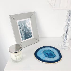 Blue Agate Platter with Gold Leaf Edging. Blue Agate Plate / Centre Piece. Luxury Boho Homeware.