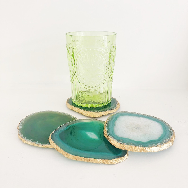 Agate Coaster in Green With Gold Edge. Geode Coasters. Crystal Etsy UK