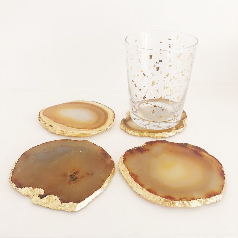 Natural Agate Coaster with Gold Edge. Agate Slice. Geode Etsy