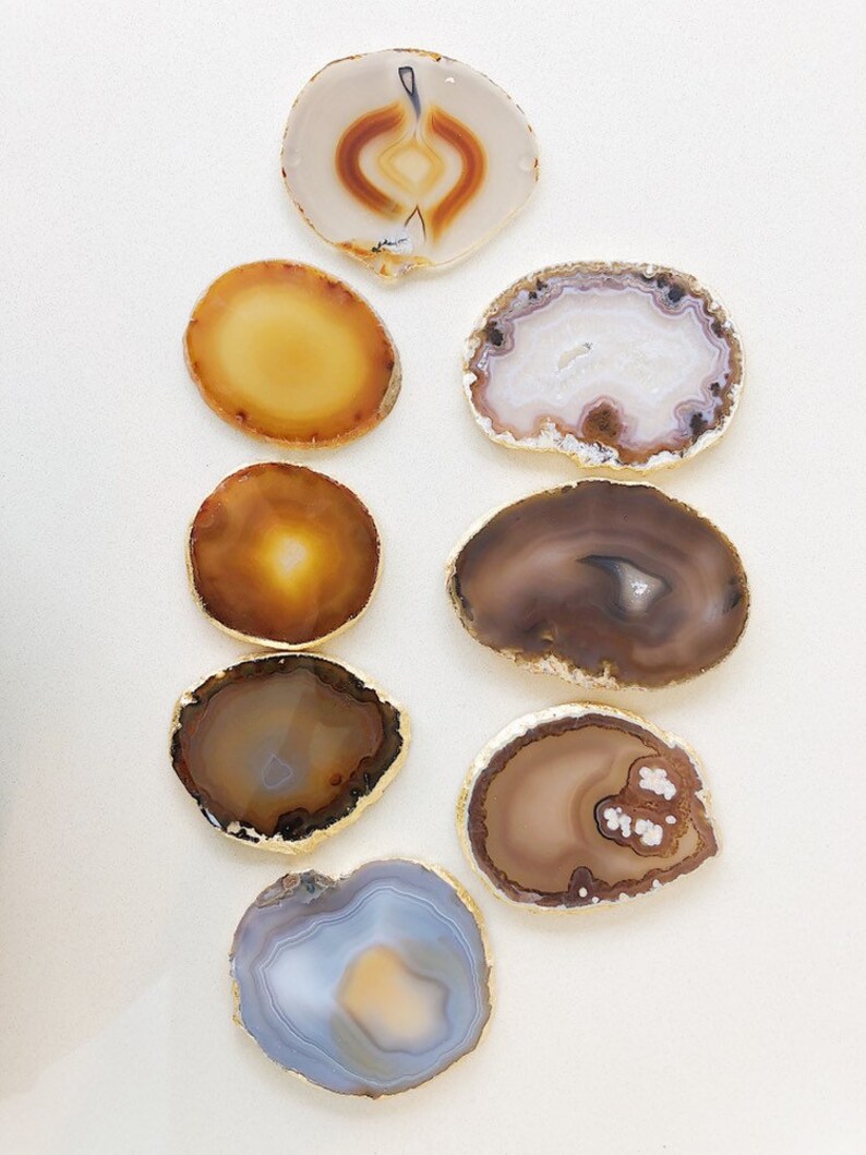 Natural Agate Coaster with Gold Edge. Agate Slice. Geode Etsy
