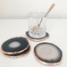 Dark Grey / Natural Agate Coaster with Rose Gold / Copper Leaf Edge. Agate Coaster. Drink Coasters. Agate Slice. Agate Home Decor.
