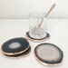 Dark Grey / Natural Agate Coaster with Rose Gold / Copper Leaf Edge. Agate Coaster. Drink Coasters. Agate Slice. Agate Home Decor. 