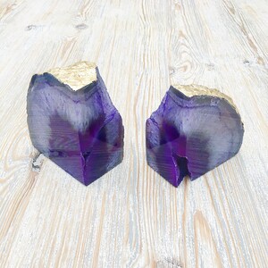 Purple and Gold Agate Bookends with Gold Leaf Edging. Boho Chic Homeware image 6