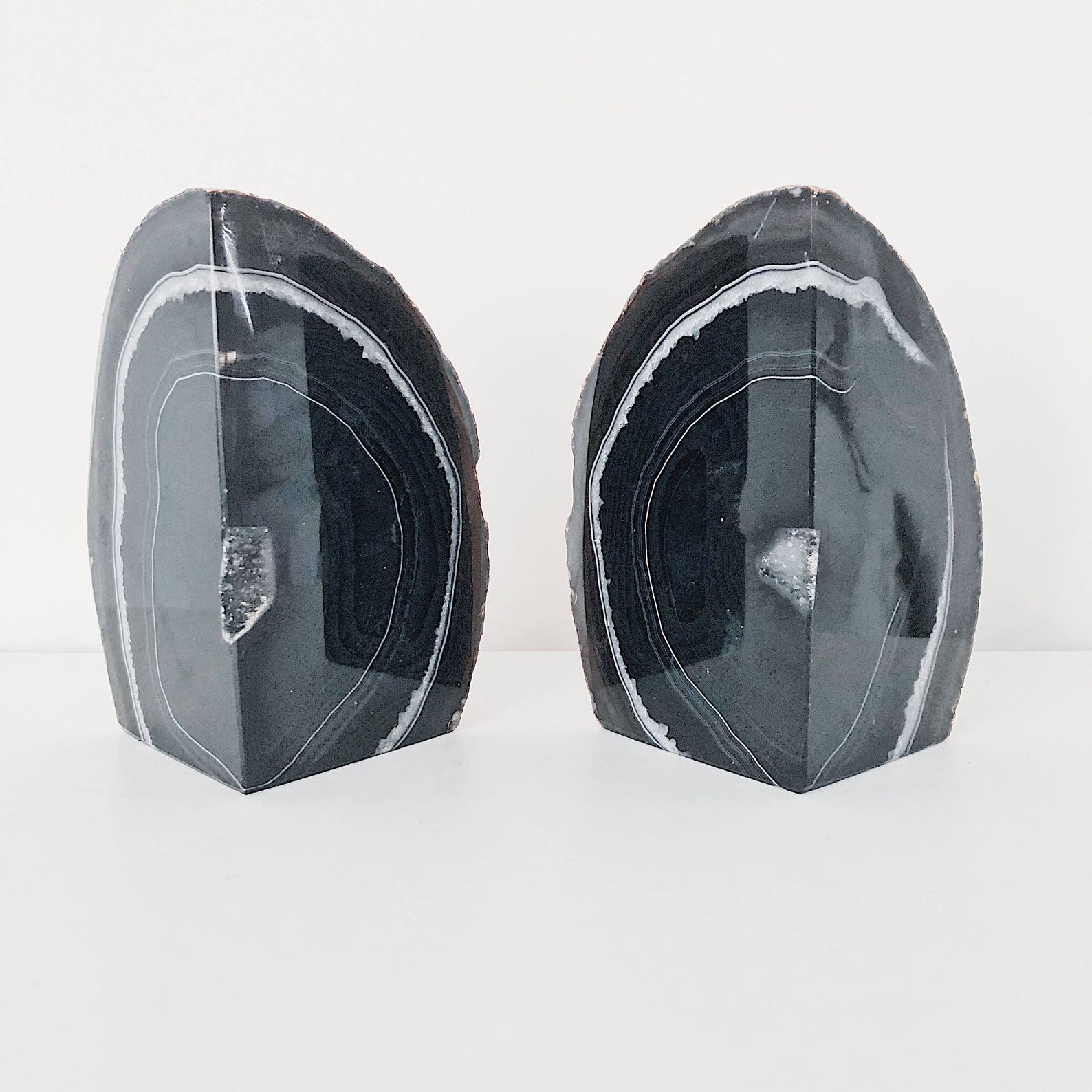 Black Agate Bookends With Gold Leaf Edging. Luxury Boho Etsy