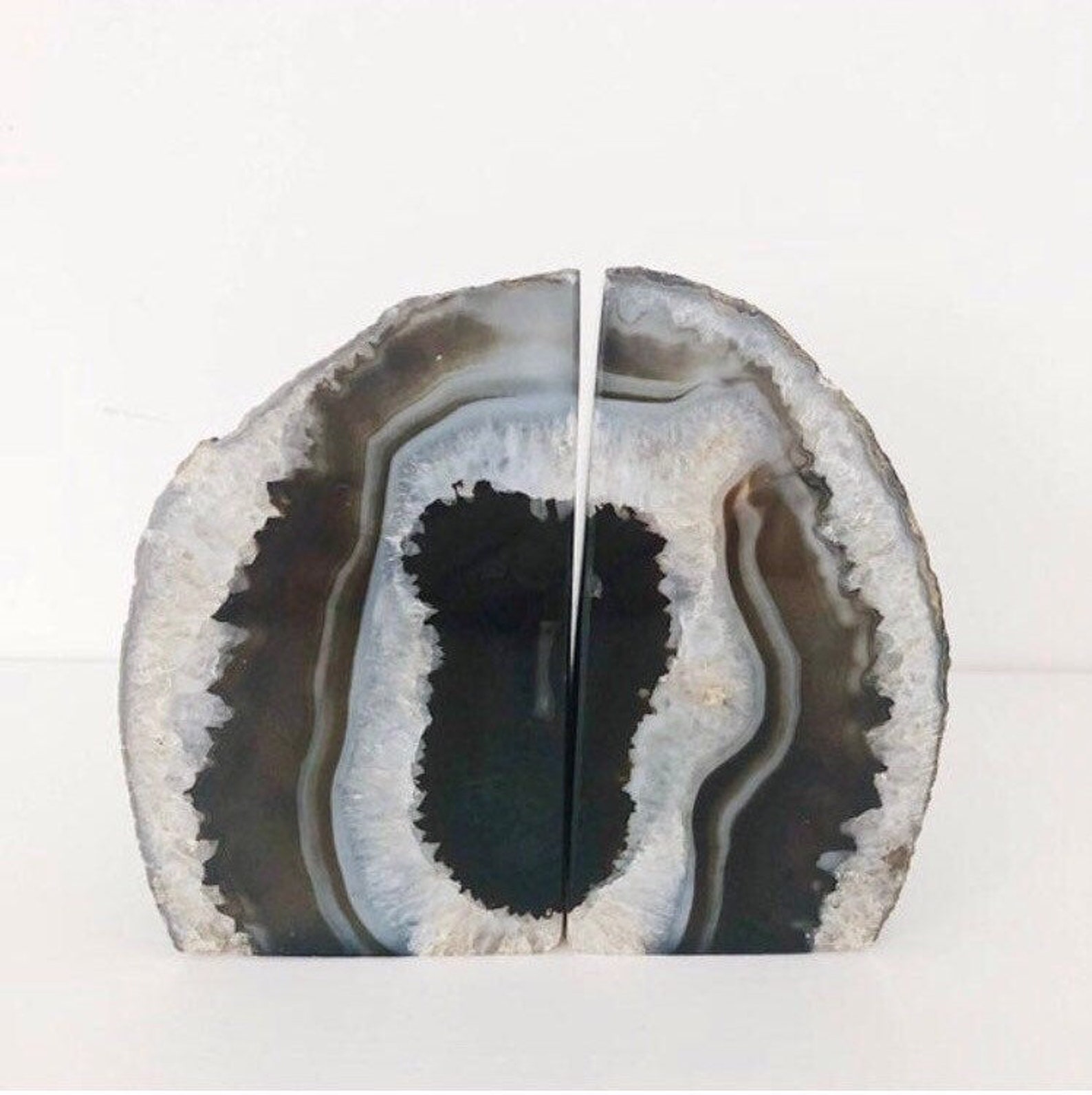 Black Agate Bookends With Gold Leaf Edging. Luxury Boho Etsy