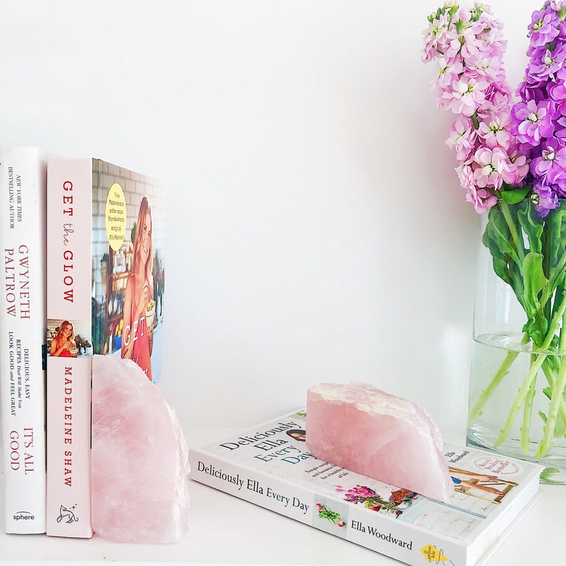 Rose Quartz Bookends. Geode Bookends. Pink. Crystal Bookends. Etsy
