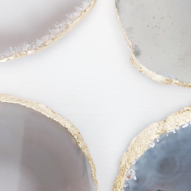 Agate Coaster in Light Grey/ Natural With Gold Edge. Geode Etsy