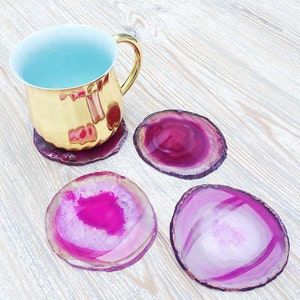 Pink Agate Drinks Coaster. Agate Slice. Boho Homeware. image 1