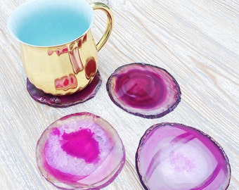 Pink Agate Drinks Coaster. Agate Slice. Boho Homeware.