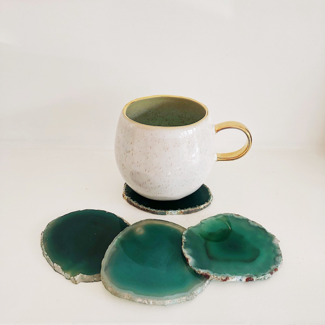 Agate Coaster in Green. Agate Coasters. Crystal Coasters. Drink