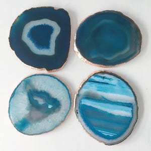 Teal Agate Drinks Coaster with Rose Gold Edging. Blue/Green Teal Boho Chic Homeware.