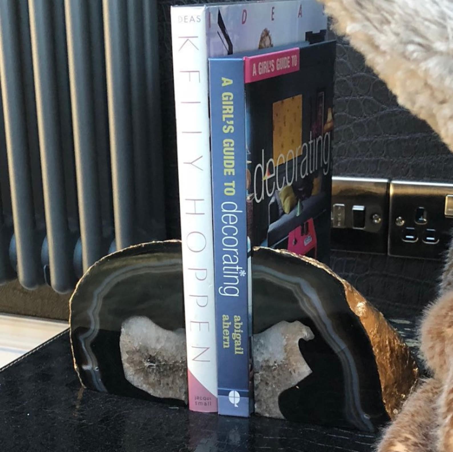 Black Agate Bookends With Gold Leaf Edging. Luxury Boho Etsy