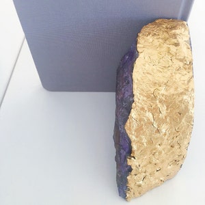 Purple and Gold Agate Bookends with Gold Leaf Edging. Boho Chic Homeware image 2