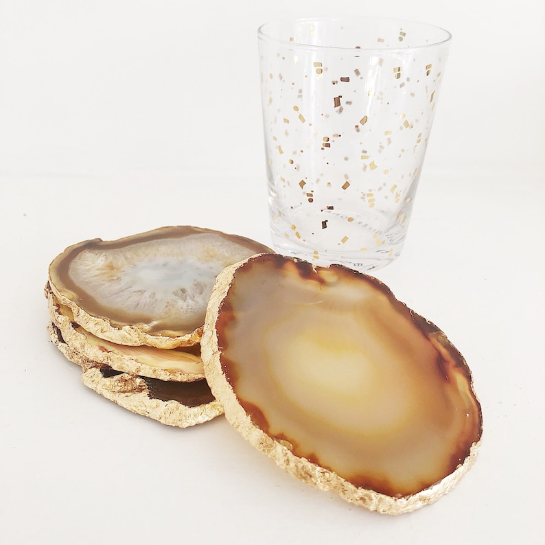 Natural Agate Coaster with Gold Edge. Agate Slice. Geode Etsy