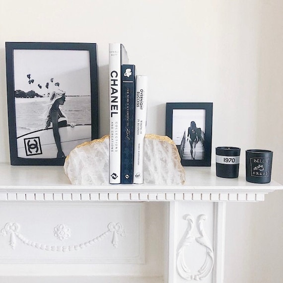 White Quartz Bookends With Gold Leaf Edge. White Home Decor. Etsy