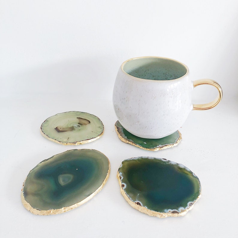 Agate Coaster in Green With Gold Edge. Geode Coasters. Crystal Etsy UK