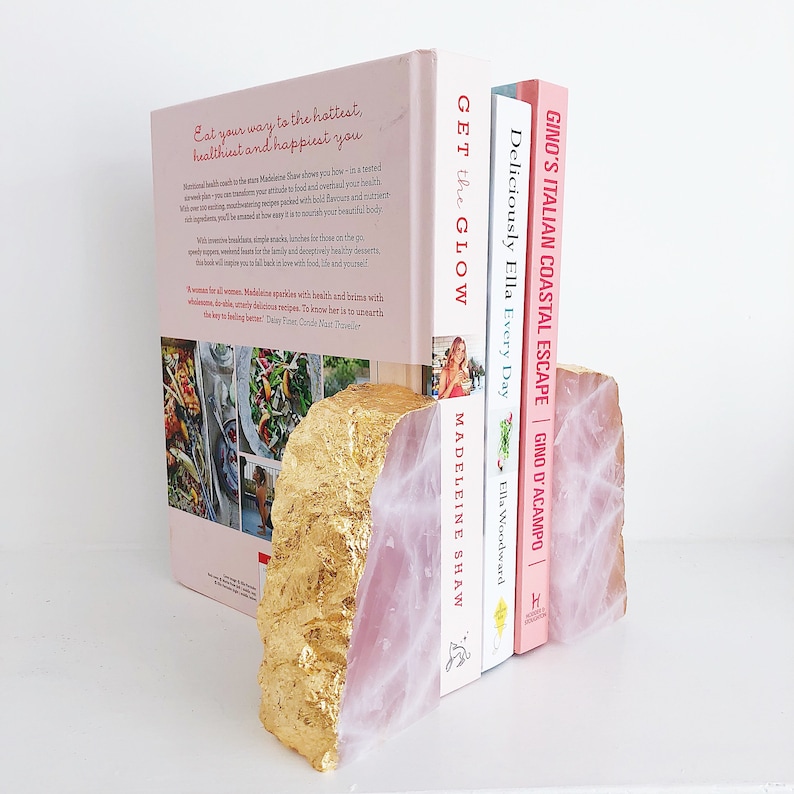 Rose Quartz Bookends with Gold Edge. Geode Bookends. Pink. Etsy