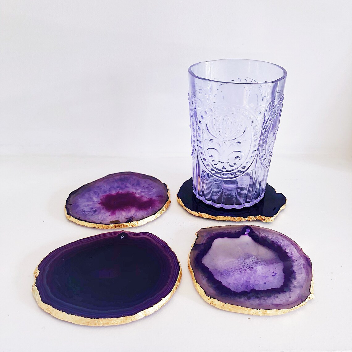 Agate Coaster in Purple with Gold Edge. Drink Coasters. Etsy