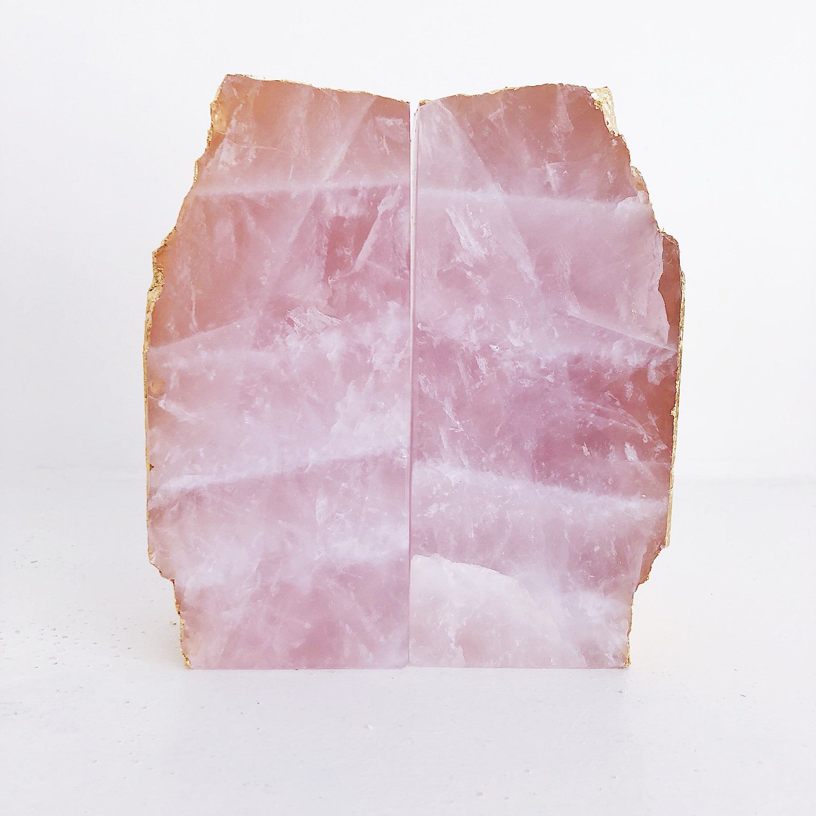Rose Quartz Bookends with Gold Edge. Geode Bookends. Pink. Etsy