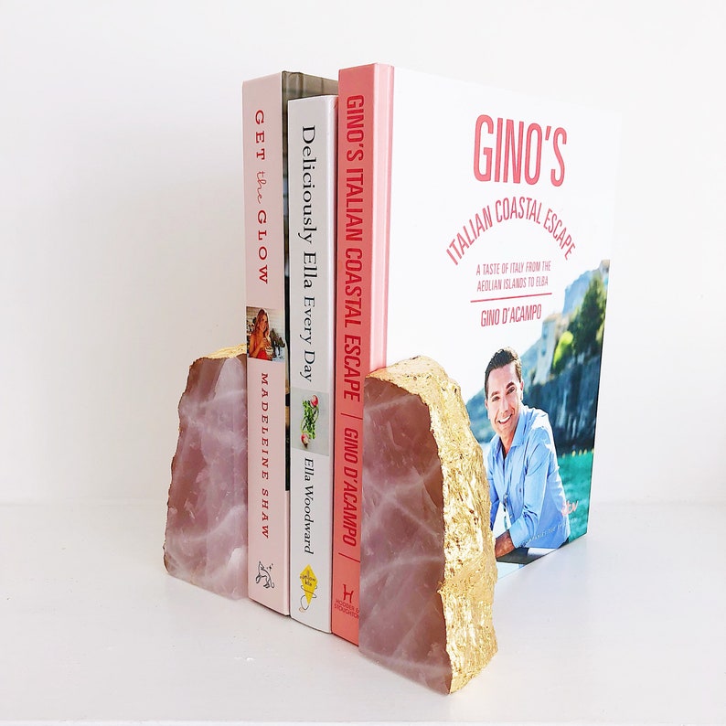Rose Quartz Bookends with Gold Edge. Geode Bookends. Pink. Etsy