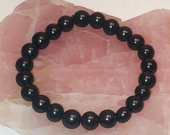 Shungite Bracelet, 8 mm Beads. Stretchy; Approx. 7.5"