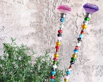 17” Garden Fairy Wand, Enchanted Fae Garden Stake, Beaded Garden Decor, Fairy Garden, Plant Decor, Suncatcher Yard Art