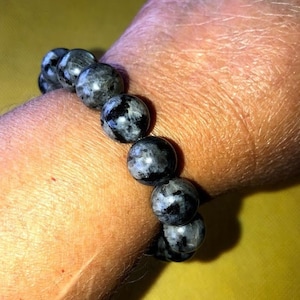Larvikite Bracelet, 12, 10, or 8 mm Round Beads, Stretchy; 7.5-8&quot;
