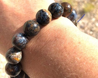 Bracelet piétersite, perles de 12 mm, élastique, charge de Reiki, pierre tempête, courage, protection, intuition, pierre tempête, Namibie